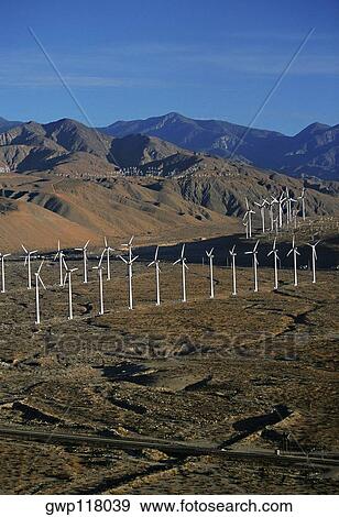 Wind farm turbines, Whitewater, California View Large Photo Image Stock Photo - Wind farm turbines, Whitewater, California . Fotosearch