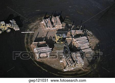 Stock Image - Sawmill log handler at work, Idaho. Fotosearch