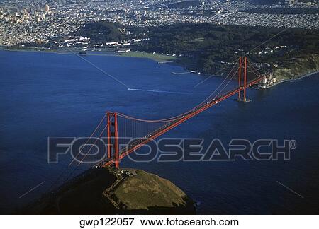 Stock Photo - Golden Gate Bridge, San Francisco, California, Aerial view. Fotosearch