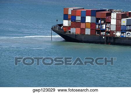 High angle view of a container ship in the sea View Large Photo Image Stock Photo - High angle view of a container ship in the sea. Fotosearch
