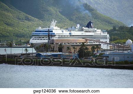 Cruise ship at a port View Large Photo Image Stock Photograph - Cruise ship at a port. Fotosearch