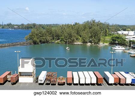 High angle view of cargo containers at a commercial dock View Large Photo Image Stock Image - High angle view of cargo containers at a commercial dock. Fotosearch