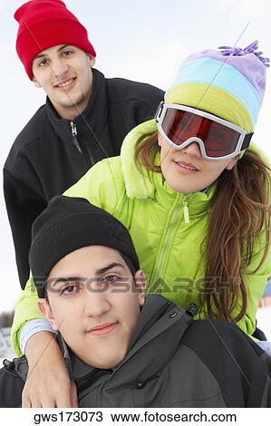 Stock Image - Three people smiling. Fotosearch