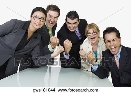 Portrait of five business executives cheering View Large Photo Image Picture - Portrait of five business executives cheering. Fotosearch