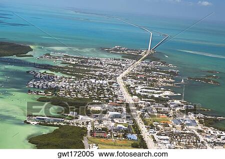 Stock Photography - Aerial view of a city by the sea, Florida Keys, Florida, USA. Fotosearch