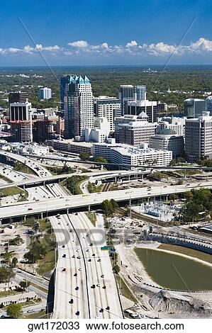 Aerial view of a multiple lane highway in a city, Interstate 4, Orlando, Florida, USA View Large Photo Image Stock Image - Aerial view of a multiple lane highway in a city, Interstate 4, Orlando, Florida, USA. Fotosearch
