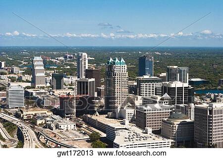 Aerial view of buildings in a city, Orlando, Florida, USA View Large Photo Image Stock Image - Aerial view of buildings in a city, Orlando, Florida, USA. Fotosearch