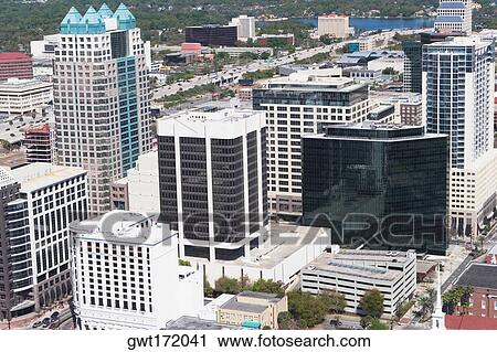 Aerial view of buildings in a city, Orlando, Florida, USA View Large Photo Image Stock Image - Aerial view of buildings in a city, Orlando, Florida, USA. Fotosearch