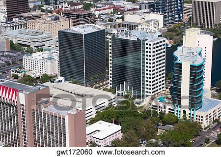 Aerial view of buildings in a city, Orlando, Florida, USA View Large Photo Image Stock Image - Aerial view of buildings in a city, Orlando, Florida, USA. Fotosearch