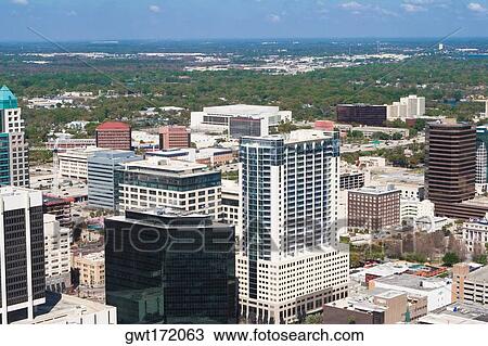 Stock Image - Aerial view of buildings in a city, Orlando, Florida, USA. Fotosearch