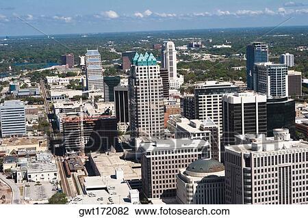 Aerial view of buildings in a city, Orlando, Florida, USA View Large Photo Image Stock Image - Aerial view of buildings in a city, Orlando, Florida, USA. Fotosearch