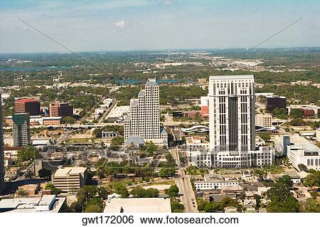 Stock Photograph - Aerial view of buildings in a city, Orlando, Florida, USA. Fotosearch
