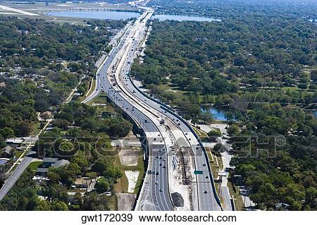 Stock Photo - Aerial view of multiple lane highways, Orlando, Florida, USA. Fotosearch