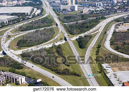 Stock Photograph - Aerial view of roads, Interstate 4, Orlando, Florida, USA. Fotosearch