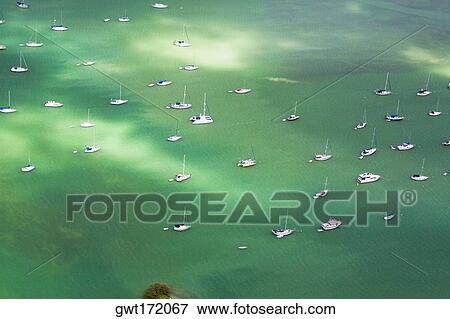 Stock Photo - Aerial view of sailboats in the sea, Florida Keys, Florida, USA. Fotosearch