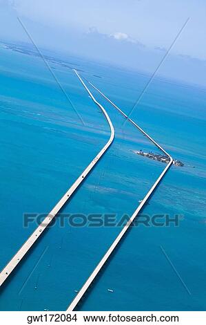 Picture - Aerial view of two bridges over the sea, Florida Keys, Florida, USA. Fotosearch