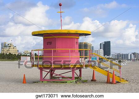 Lifeguard hut on the beach, South Beach, Miami Beach, Florida, USA View Large Photo Image Stock Image - Lifeguard hut on the beach, South Beach, Miami Beach, Florida, USA. Fotosearch