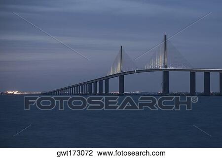Suspension bridge across the sea, Sunshine Skyway Bridge, St. Petersburg, Florida, USA View Large Photo Image Stock Image - Suspension bridge across the sea, Sunshine Skyway Bridge, St. Petersburg, Florida, USA. Fotosearch