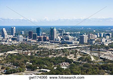 Aerial view of buildings in a city, Orlando, Florida, USA View Large Photo Image Stock Photograph - Aerial view of buildings in a city, Orlando, Florida, USA. Fotosearch