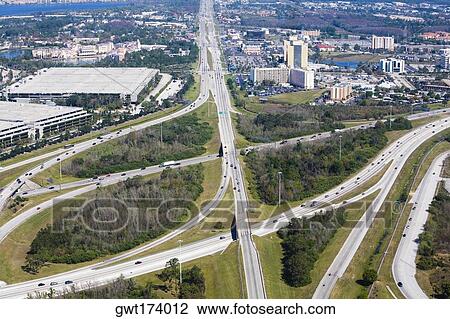 Aerial view of roads, Interstate 4, Orlando, Florida, USA View Large Photo Image Stock Image - Aerial view of roads, Interstate 4, Orlando, Florida, USA. Fotosearch