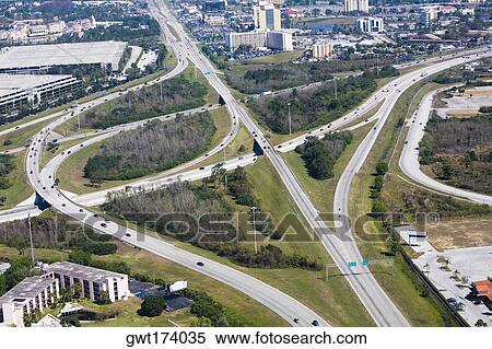 Aerial view of roads, Interstate 4, Orlando, Florida, USA View Large Photo Image Stock Photography - Aerial view of roads, Interstate 4, Orlando, Florida, USA. Fotosearch
