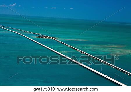 Stock Image - Aerial view of two bridges over the sea, Florida Keys, Florida, USA. Fotosearch