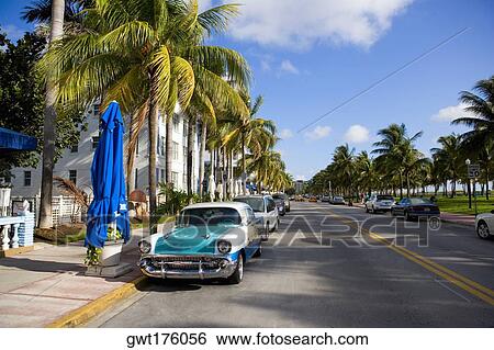 Cars parked on both sides of a road, South Beach, Miami Beach, Florida, USA View Large Photo Image Stock Photograph - Cars parked on both sides of a road, South Beach, Miami Beach, Florida, USA. Fotosearch