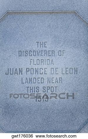 Stock Photograph - Close-up of text carved on a stone, St. Augustine, Florida, USA. Fotosearch