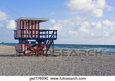 Lifeguard hut on the beach, South Beach, Miami Beach, Florida, USA View Large Photo Image Stock Image - Lifeguard hut on the beach, South Beach, Miami Beach, Florida, USA. Fotosearch