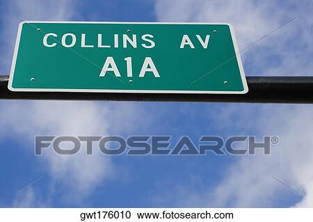 Stock Image - Low angle view of a signboard, South Beach, Miami Beach, Florida, USA. Fotosearch