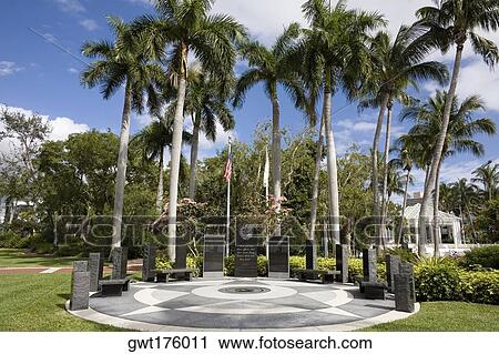 Stock Image - Memorials in a park, Las Olas Boulevard, Fort Lauderdale, Florida, USA. Fotosearch