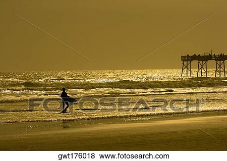 Silhouette of a person walking on the beach, Daytona Beach, Florida, USA View Large Photo Image Stock Photo - Silhouette of a person walking on the beach, Daytona Beach, Florida, USA. Fotosearch