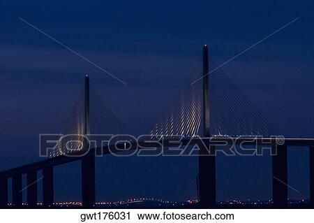 Suspension bridge at night, Sunshine Skyway Bridge, St. Petersburg, Florida, USA View Large Photo Image Stock Image - Suspension bridge at night, Sunshine Skyway Bridge, St. Petersburg, Florida, USA. Fotosearch