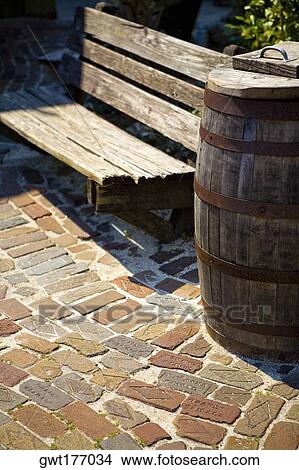 Picture - Barrel near a bench, Florida, USA. Fotosearch