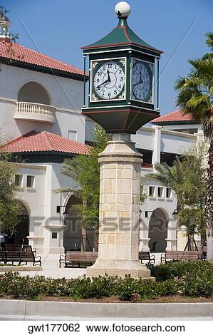 Clock on a column in front of a building, St. Augustine, Florida, USA View Large Photo Image Stock Image - Clock on a column in front of a building, St. Augustine, Florida, USA. Fotosearch