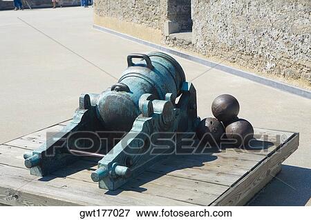 Stock Photo - Close-up of a cannon and cannon balls, Castillo De San Marcos National Monument, St. Augustine, Florida, USA. Fotosearch