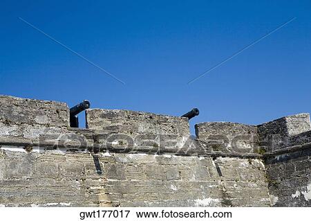 Stock Photo - Low angle view of cannons on top of a castle, Castillo De San Marcos National Monument, St Augustine, Florida, USA. Fotosearch