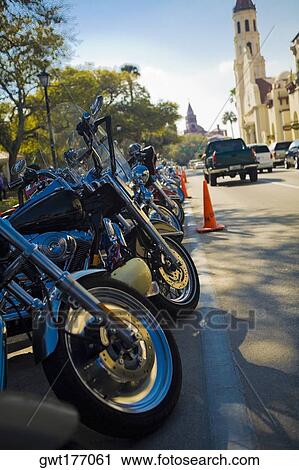 Motorcycle parking in front of a cathedral, St. Augustine, Florida, USA View Large Photo Image Stock Image - Motorcycle parking in front of a cathedral, St. Augustine, Florida, USA. Fotosearch