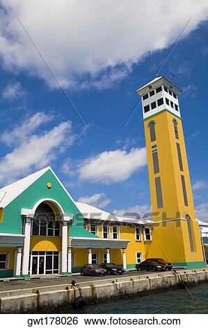 Facade of a building, Harbor Control Tower, Nassau, Bahamas View Large Photo Image Stock Photograph - Facade of a building, Harbor Control Tower, Nassau, Bahamas. Fotosearch