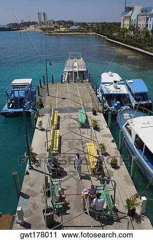 High angle view of a boat moored at a pier, Paradise Island, Bahamas View Large Photo Image Stock Image - High angle view of a boat moored at a pier, Paradise Island, Bahamas. Fotosearch
