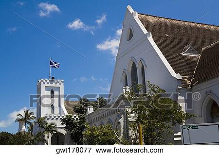 Low angle view of buildings, St. Andrews Presbyterian Church of Scotland, Nassau, Bahamas View Large Photo Image Stock Photo - Low angle view of buildings, St. Andrews Presbyterian Church of Scotland, Nassau, Bahamas. Fotosearch