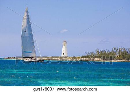 Sailboat in the sea, Paradise Beach, Bahamas View Large Photo Image Stock Photo - Sailboat in the sea, Paradise Beach, Bahamas. Fotosearch