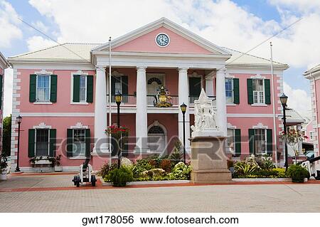 Stock Photograph - Statue in front of a government building, Parliament, Nassau, Bahamas. Fotosearch