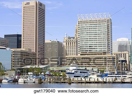 Boats moored at a harbor, Inner Harbor, Baltimore, Maryland, USA View Large Photo Image Stock Image - Boats moored at a harbor, Inner Harbor, Baltimore, Maryland, USA. Fotosearch