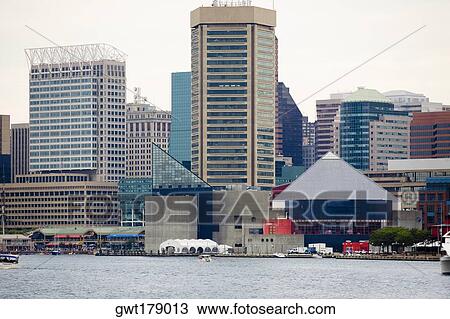 Stock Image - Buildings at the waterfront, Inner Harbor, Baltimore, Maryland, USA. Fotosearch