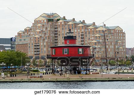 Lighthouse at a harbor, Seven Foot Knoll Lighthouse, Inner Harbor, Baltimore, Maryland, USA View Large Photo Image Stock Photograph - Lighthouse at a harbor, Seven Foot Knoll Lighthouse, Inner Harbor, Baltimore, Maryland, USA. Fotosearch