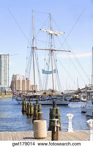 Tall ship moored at a harbor, Inner Harbor, Baltimore, Maryland, USA View Large Photo Image Picture - Tall ship moored at a harbor, Inner Harbor, Baltimore, Maryland, USA. Fotosearch