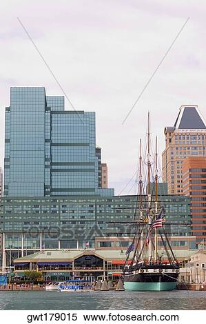 Tall ship moored at a harbor, USS Constellation, Inner Harbor, Baltimore, Maryland, USA View Large Photo Image Stock Photography - Tall ship moored at a harbor, USS Constellation, Inner Harbor, Baltimore, Maryland, USA. Fotosearch