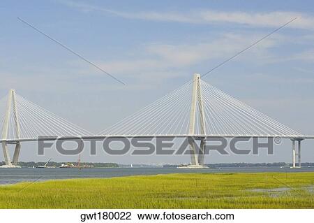 Suspension bridge across a river, Cooper River Bridge, Cooper River, Charleston, South Carolina, USA View Large Photo Image Stock Image - Suspension bridge across a river, Cooper River Bridge, Cooper River, Charleston, South Carolina, USA. Fotosearch