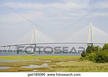 Suspension bridge across a river, Cooper River Bridge, Cooper River, Charleston, South Carolina, USA View Large Photo Image Stock Photograph - Suspension bridge across a river, Cooper River Bridge, Cooper River, Charleston, South Carolina, USA. Fotosearch